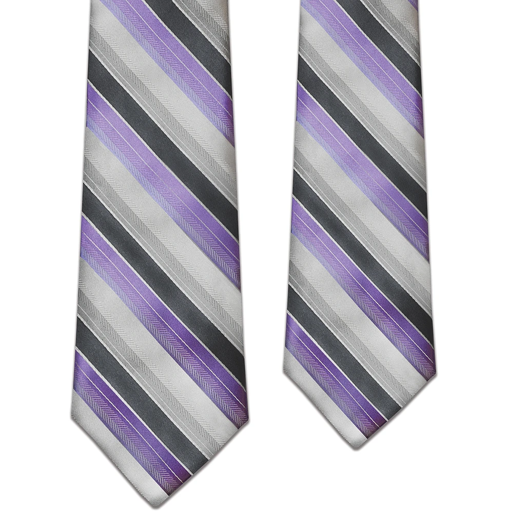 RM - Tie - Youth Purple & Silver Stripe Tie <BR>パープル＆シルバーストライプ　ユース ネクタイ (ユース)